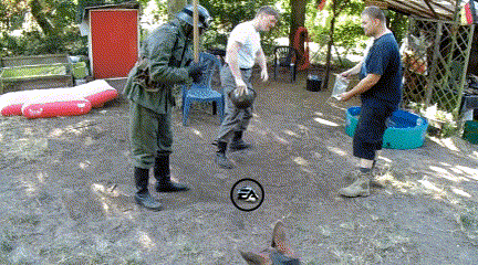Daniel smashing up the EA logo